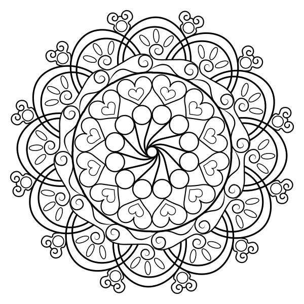 Mandala so srdiečkami | Online omaľovánky pre deti