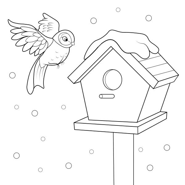 Vtáčia búdka s vtákom | Online omaľovánky pre deti