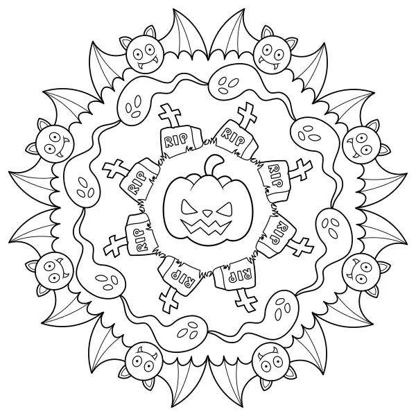 Halloweenska mandala | Online omaľovánky pre deti