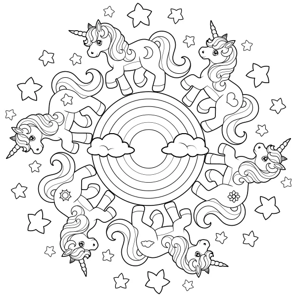 Mandala s jednorožcami | Online omaľovánky pre deti