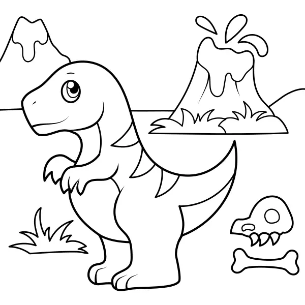 Dinosaurus a sopka | Online omaľovánky pre deti