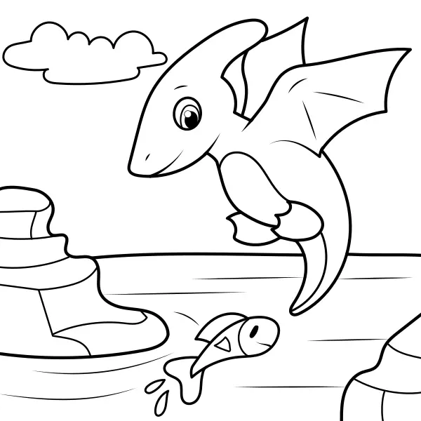Dinosaurus chytá rybu | Online omaľovánky pre deti