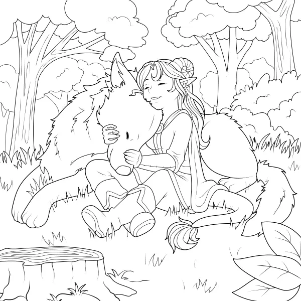 Fantasy dievča s vlkom | Online omaľovánky pre deti