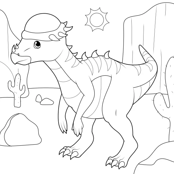 Pachycephalosaurus na púšti | Online omaľovánky pre deti