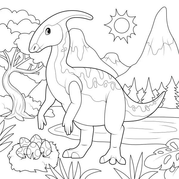 Parasaurolophus s hniezdom | Online omaľovánky pre deti