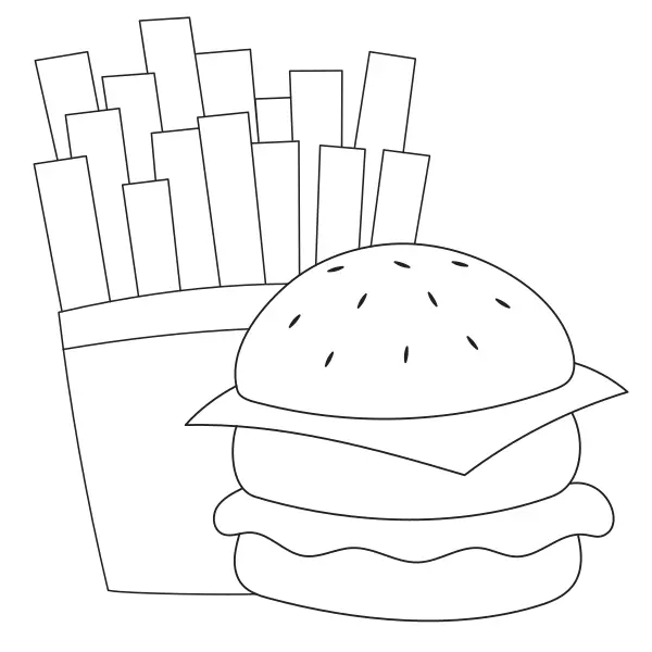 Hamburger s hranolkami | Online omaľovánky pre deti